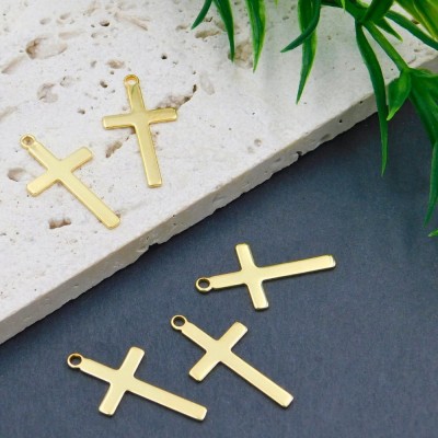 Zawieszka krzyżyk stal nierdzewna 23x12.5mm złota (1szt.)