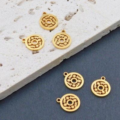 Zawieszka moneta ażur stal nierdzewna 12x10mm złota (1szt.)