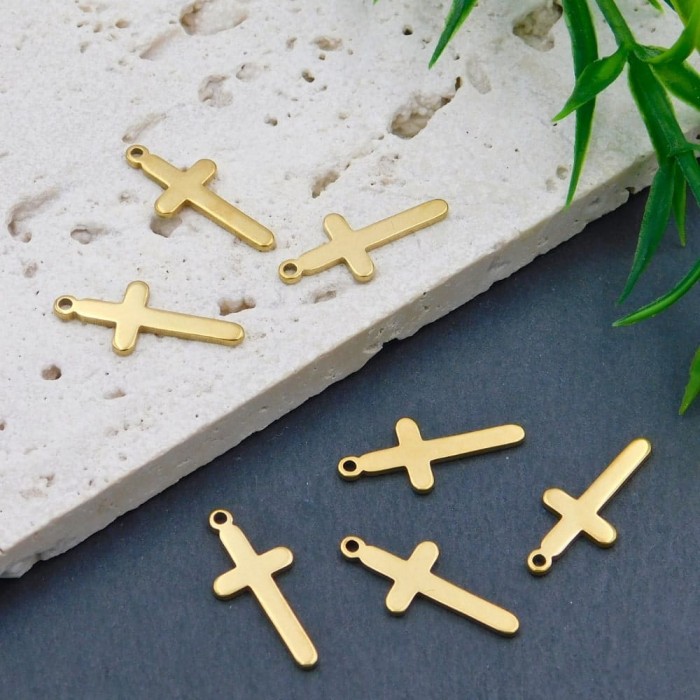 Zawieszka krzyżyk stal nierdzewna 18.5x8mm złota (1szt.)