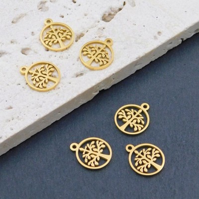 Zawieszka drzewo życia moneta stal nierdzewna 12x10mm złota (1szt.)