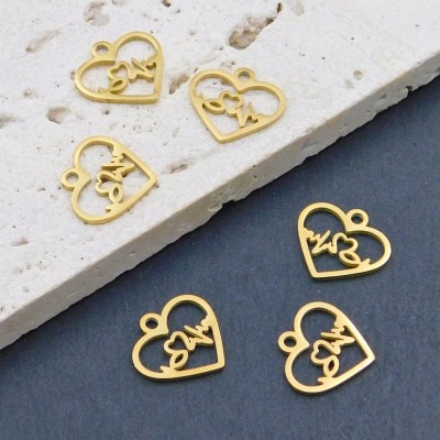 Zawieszka serce linia życia stal nierdzewna 13x12mm złota (1szt.)