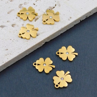 Zawieszka koniczynka stal chirurgiczna pozłacana z cyrkonią 14.5x12mm (1szt.)