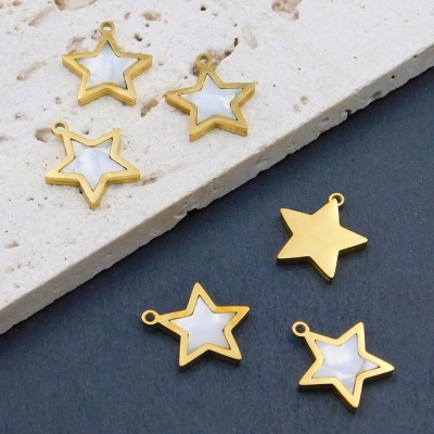 Zawieszka gwiazda stal nierdzewna z masą perłową 15x14mm złota (1szt.)