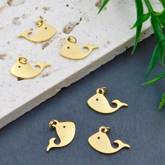 Zawieszka wieloryb stal nierdzewna 15x10mm złota (1szt.)