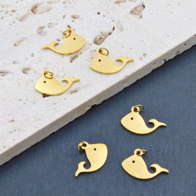Zawieszka wieloryb stal nierdzewna 15x10mm złota (1szt.)
