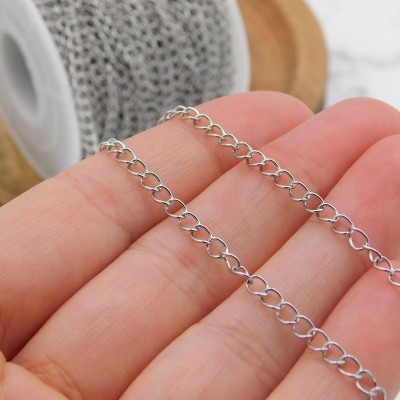 Łańcuszek ze stali chirurgicznej na przedłużki 4x3mm ciemny srebrny 1metr