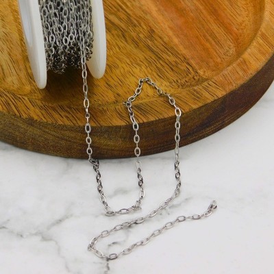 Łańcuszek ze stali chirurgicznej owal płaski 3x1.6mm ciemny srebrny 1metr