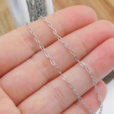 Łańcuszek ze stali chirurgicznej owal płaski 3x1.6mm ciemny srebrny 1metr