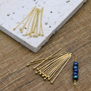 Złote szpilki z kulką 30x0.6mm stal chirurgiczna pozłacana (10szt.)