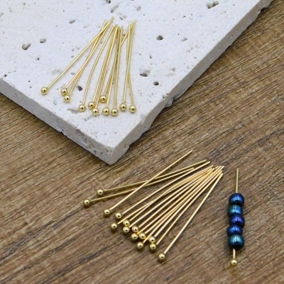 Szpilki z kulką stal chirurgiczna pozłacana 30x0.6mm (10szt.)