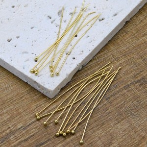 Złote szpilki z kulką stal chirurgiczna pozłacana 50x0.6mm (10szt.)