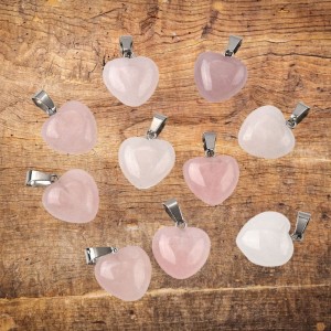 Zawieszka kwarc różowy serce 24x16mm okucie ciemne srebrne (1szt.)