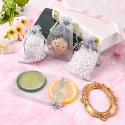 Woreczek prezentowy z organzy 15x10cm jasny szary