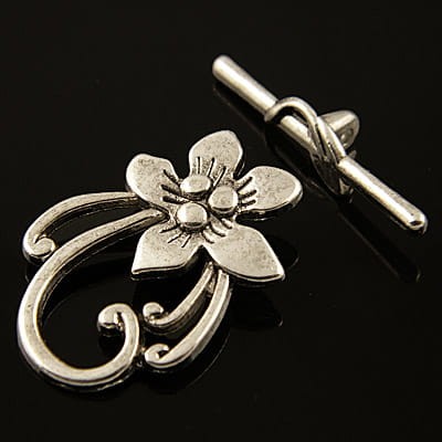 Zapięcie metalowe kwiat 30x20mm ciemne srebrne (2kpl)