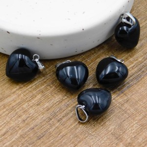Zawieszka agat czarny serce 23x15.5x10mm okucie ciemne srebrne (1szt.)