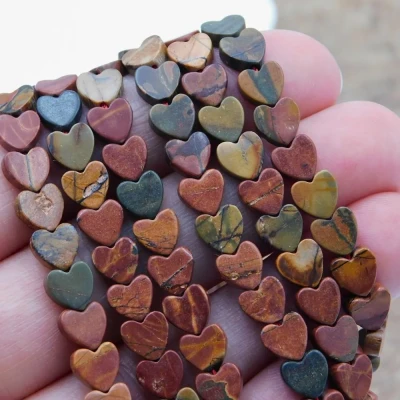 koraliki-jaspis-picasso-polfabrykaty-serduszka-pekate-pionowe-handmade