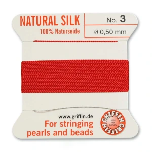 Nici jedwabne Griffin z igłą 0.50mm czerwone (2metry)