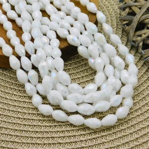 Krople łezki fasetowane ze szkła 11x7.5mm białe śnieżne AB (20szt.)