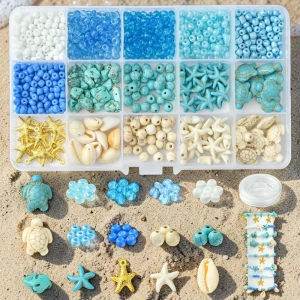 Zestaw koralików do robienia bransoletek motyw morski muszelki rozgwiazdy (1 zestaw)