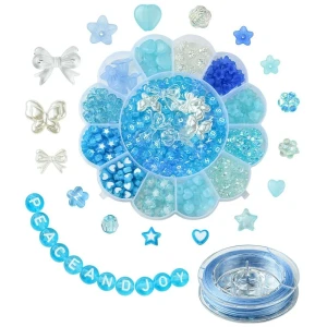 Błękitny mix zestaw koralików do bransoletek literki kwiatki gwiazdki (1 zestaw)