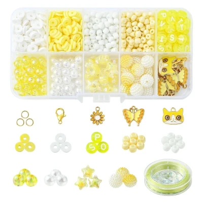 zolty-zestaw-do-bizuterii-koraliki-heishi-i-zawieszki-diy