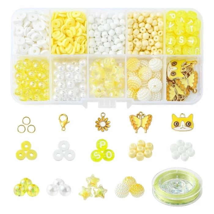 zolty-zestaw-do-bizuterii-koraliki-heishi-i-zawieszki-diy