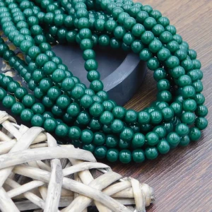 Ciemna zieleń koraliki szklane 6 mm kulki nieprzezroczyste do biżuterii Handmade (65szt.)