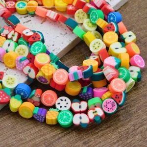 Owocowy mix koraliki fimo 9x5mm do biżuterii Handmade (38szt.)