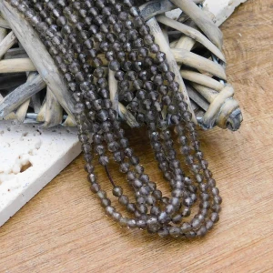 Kwarc dymny kulki fasetowane 3.5mm (sznur około 120 szt.)