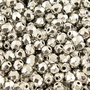 Czeskie koraliki szklane Fire Polish 3mm Silver (40szt.)