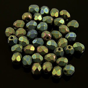Czeskie koraliki szklane Fire Polish 3mm Matte Iris Green (40szt.)