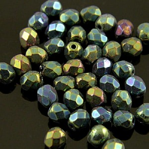 Koraliki szklane czeskie  Fire Polish 3mm Iris Green (40szt.)