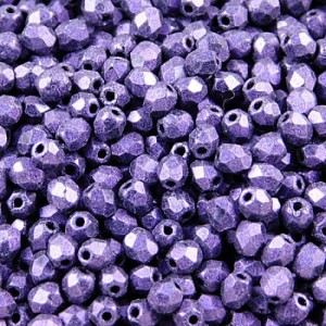 Koraliki szklane czeskie Fire Polish 3mm Metallic Suede - Purple (40szt.)