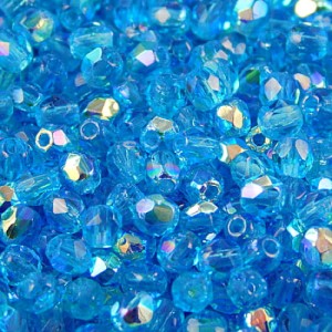 Koraliki szklane czeskie Fire Polish 3mm Dark Aquamarine AB (40szt.)