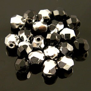 Koraliki szklane czeskie Fire Polish 3mm Jet Silver 1/2 Coated (40szt.)