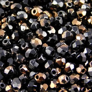 Koraliki szklane czeskie Fire Polish 3mm Luster Bronze 1/2 Jet (40szt.)