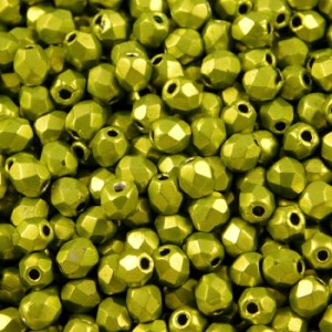 Koraliki szklane czeskie Fire Polish 3mm Saturated Metallic Lime Punch (40szt.)