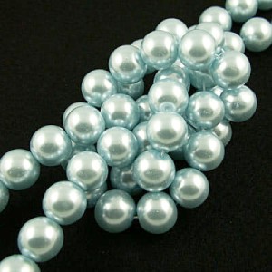 Perełki kulki szklane 8mm jasno niebieskie perłowe (sznur około 100szt.)