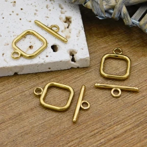 Złote zapięcie toggle kwadratowe gładkie stal chirurgiczna pozłacna IP 14mm (1kpl.)