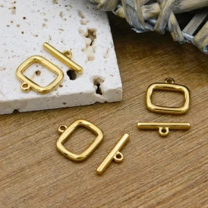 Złote zapięcie toggle prostokątne gładkie stal chirurgiczna pozłacna IP 14x11.5mm (1kpl.)
