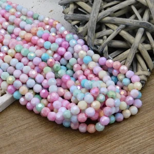 Koraliki szklane kulki fasetowane 6mm pastelowy mix z połyskiem AB (około 70szt.)