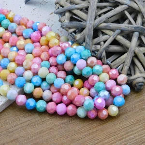 Koraliki szklane kulki fasetowane 8mm cukierkowy mix z połyskiem AB (około 50szt.)