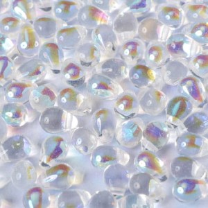 Czeskie koraliki szklane krople teardrop 6x4mm Crystal AB (20szt.)