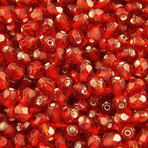 Koraliki Fire Polish ze szkła 4mm Silver Lined Siam Ruby (40szt.)