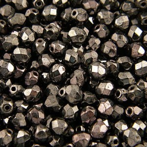 Koraliki Fire Polish ze szkła 4mm Luster Gun Metal (40szt)