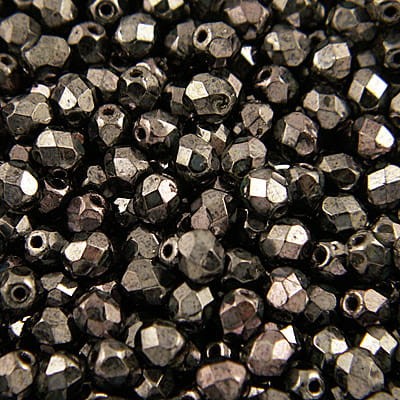 Koraliki Fire Polish ze szkła 4mm Luster Gun Metal (40szt)