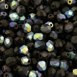 Czeskie koraliki szklane Fire Polish 4mm Matte - Jet AB (40szt.)