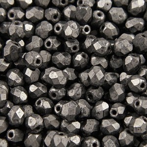Koraliki Fire Polish ze szkła 4mm Matte Hematite (40szt)