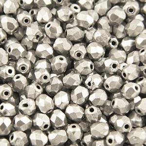Koraliki szklane Fire Polish 4mm Matte Metallic Silver (40szt.)