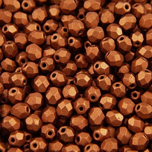 Czeskie koraliki szklane Fire Polish 4mm Matte Metallic Dark Copper (40szt.)